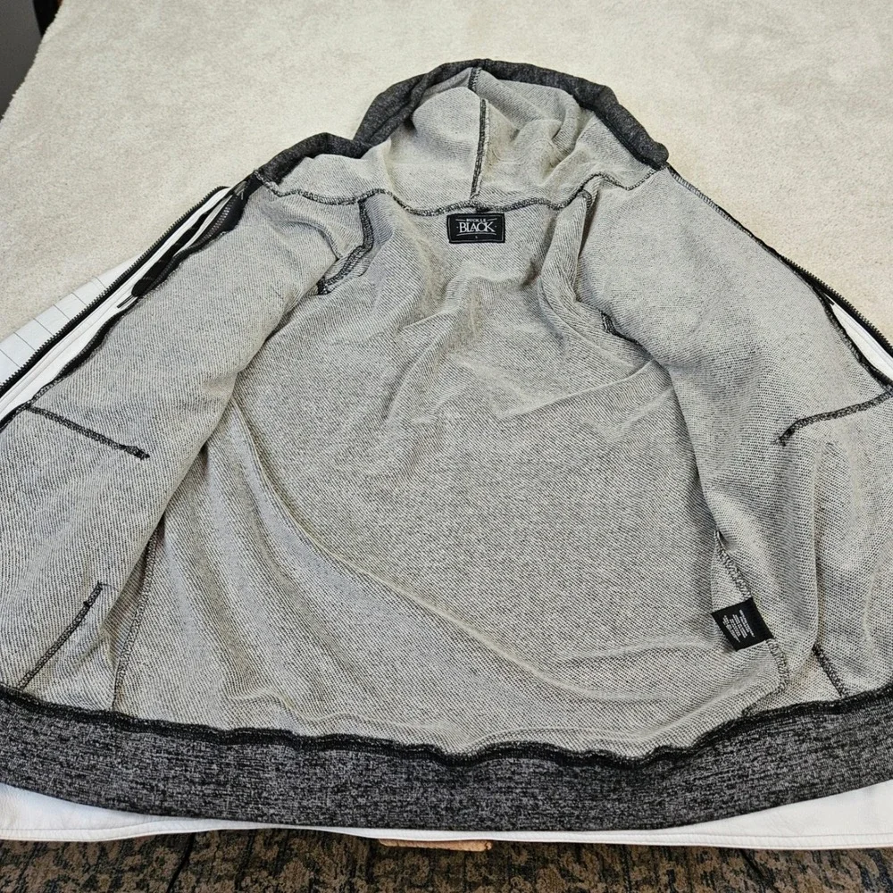 Buckle Black Mens White Faux Leather Full Zip Y2K Hoodie Jacket Combo Sz‎ L Edgy